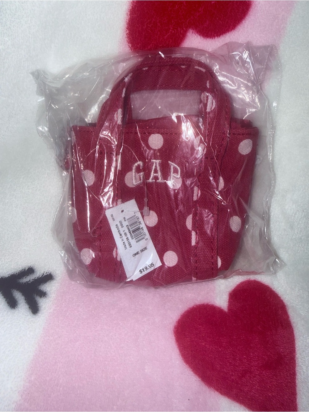 NWT GAP Red Polka Dot Mini Tote Keyring Charm - Picture 3 of 3